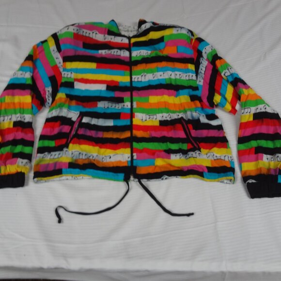 VINTAGE PLATINUM MUSIC NOTES ZIP UP WOMENS MEDIUM JACKET SHOULDER PADS L236 - Picture 6 of 7